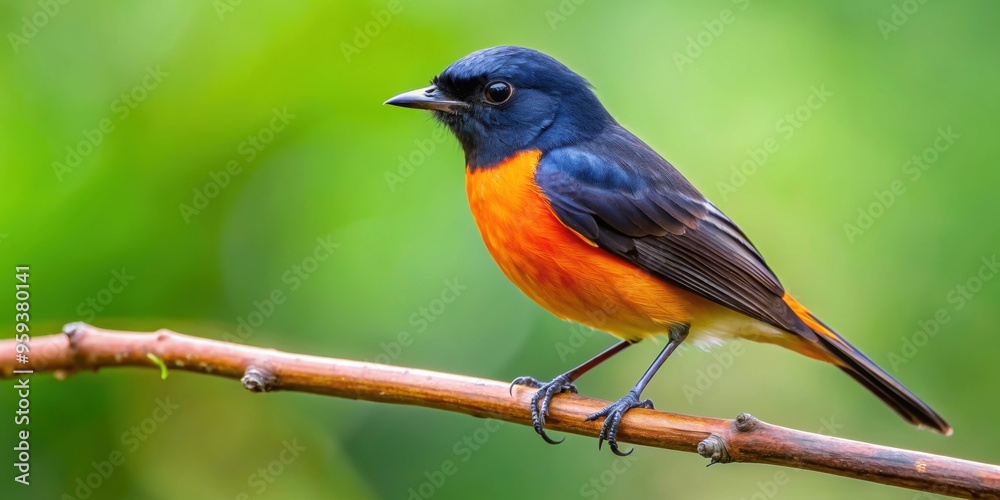 Vibrant black and orange flycatcher bird perched on a tree branch, avian, wildlife, colorful, nature, exotic Vibrant black and orange flycatcher bird perched on a tree branch, avian, wildlife, colorful, nature, exotic