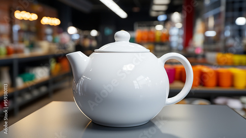 Ceramic teapot on the table in the store generative ai