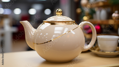 Ceramic teapot on the table in the store generative ai