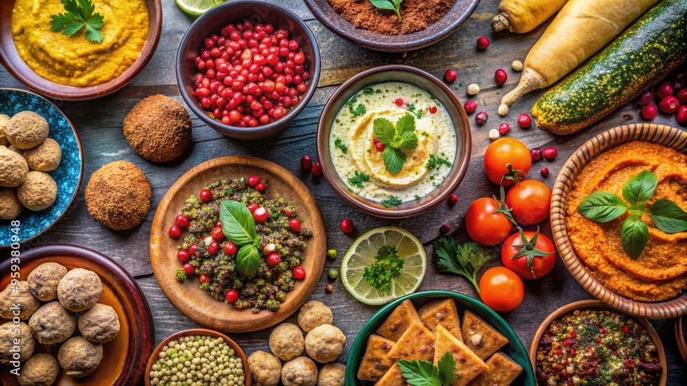 Vibrant photos of typical Arab food like hummus Vibrant photos of typical Arab food like hummus