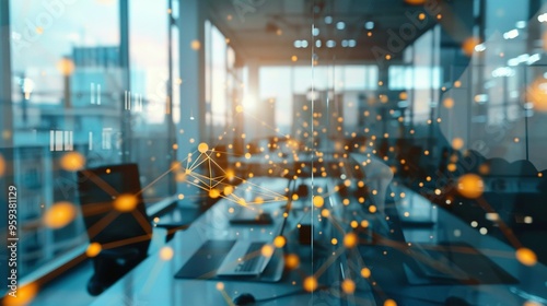 Wallpaper Mural Modern Office Featuring Advanced Communication Network: Statistics of Business and Effective Management Strategy Torontodigital.ca