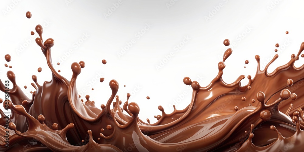 Liquid chocolate splatter on white background with copy space , chocolate, splash, sweet, brown, spread, messy, indulgence