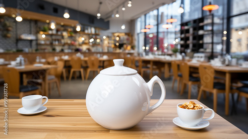 Ceramic teapot on the table in the store generative ai