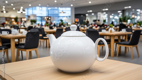 Ceramic teapot on the table in the store generative ai