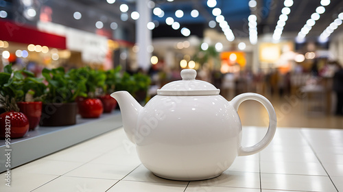 Ceramic teapot on the table in the store generative ai