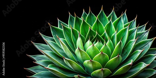 Green quilled agave plant standing out against black background, agave, plant, green, thorns, spikes, succulent, desert, nature