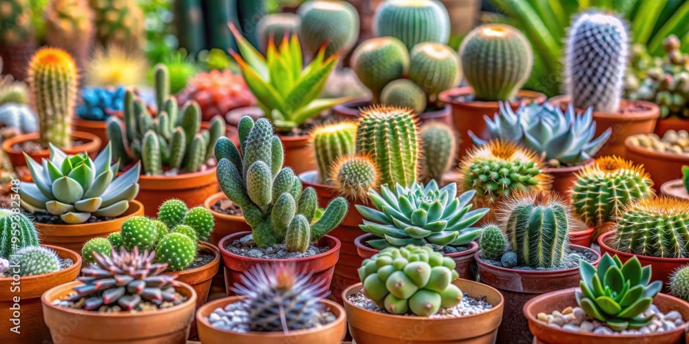 Potted succulents and cacti in a variety of shapes, sizes, and colors, succulent, cactus, plant, green, indoor, garden Potted succulents and cacti in a variety of shapes, sizes, and colors, succulent, cactus, plant, green, indoor, garden