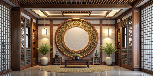 Interior featuring an Asiatic tondo design , Asiatic, tondo, interior, design, Asian, round, circular, ornate, colorful photo