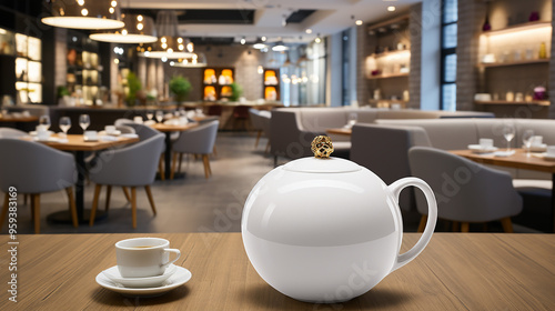 Ceramic teapot on the table in the store generative ai