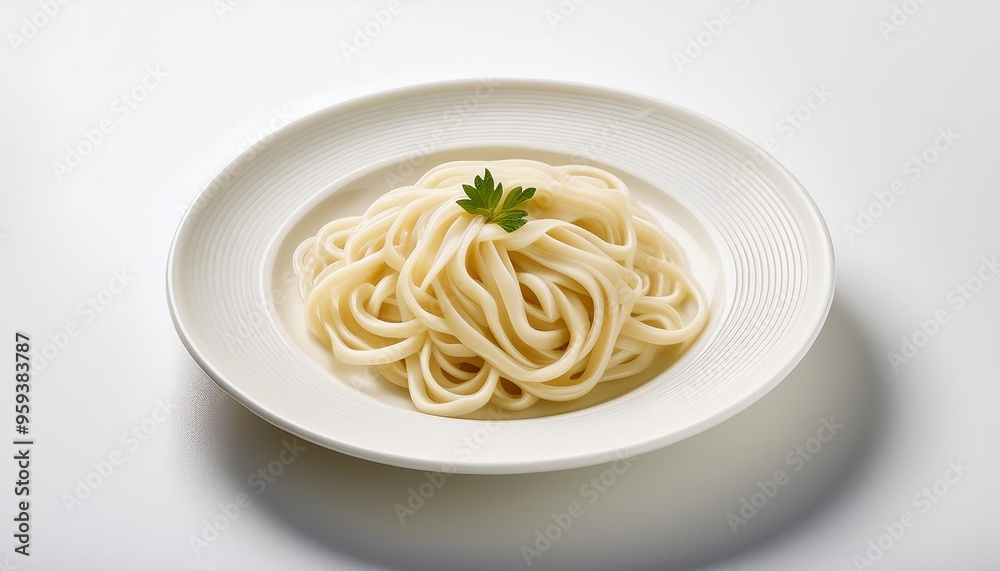 Udon on white plate with white background isolated Udon on white plate with white background isolated