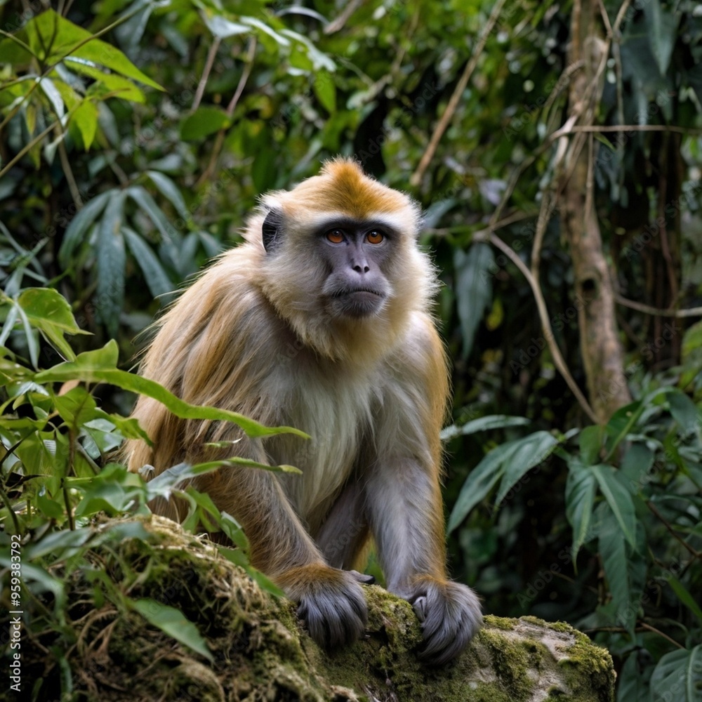 A monkey sitting on the rock natural wallpaper deep forest high quality royalty free stock photos images generated Ai A monkey sitting on the rock natural wallpaper deep forest high quality royalty free stock photos images generated Ai