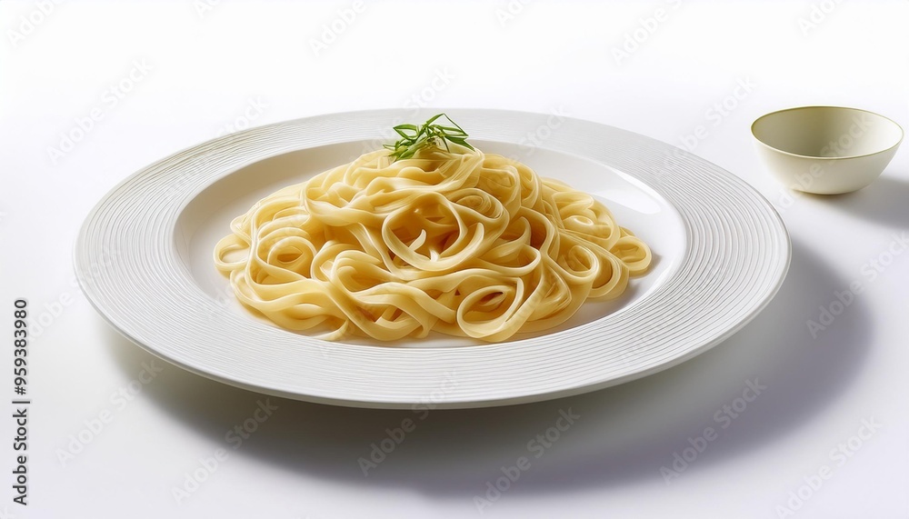 Udon on white plate with white background isolated Udon on white plate with white background isolated