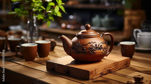 Ceramic teapot on the table in the store generative ai