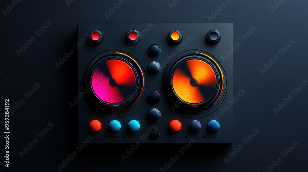 Close-up of a DJ controller with vibrant, colorful lights, highlighting a modern music and entertainment setup. Close-up of a DJ controller with vibrant, colorful lights, highlighting a modern music and entertainment setup.