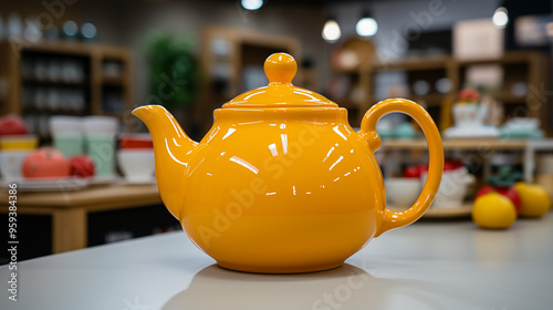 Ceramic teapot on the table in the store generative ai
