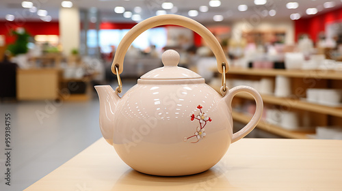 Ceramic teapot on the table in the store generative ai