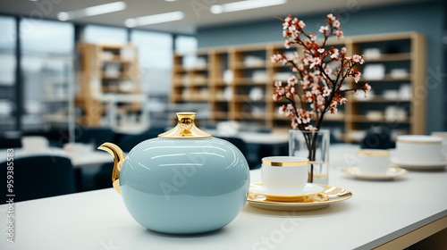 Ceramic teapot on the table in the store generative ai