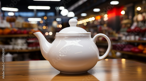 Ceramic teapot on the table in the store generative ai