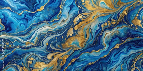 Rich blue and gold abstract marbled wallpaper resembling the ocean , ocean, blue, gold, abstract, wallpaper, background, luxury