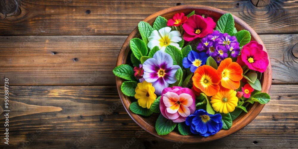 Top view of colorful spring flowers in garden pot , spring, flowers, garden, pot, planting, top view, blooming, nature Top view of colorful spring flowers in garden pot , spring, flowers, garden, pot, planting, top view, blooming, nature