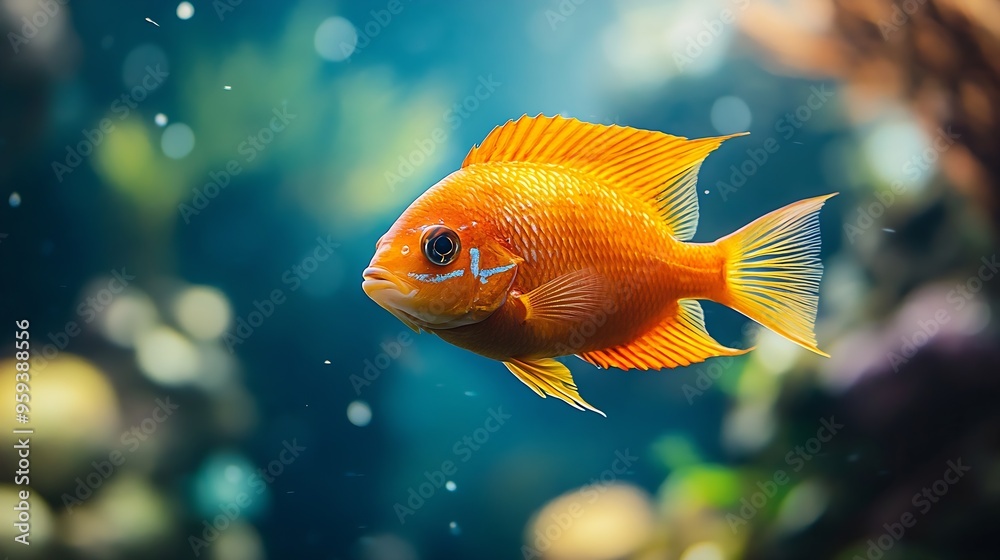 Heros severus or Cichlasoma severum Red perl in aquarium on blurred background Underwater image of tropical fish : Generative AI Heros severus or Cichlasoma severum Red perl in aquarium on blurred background Underwater image of tropical fish : Generative AI