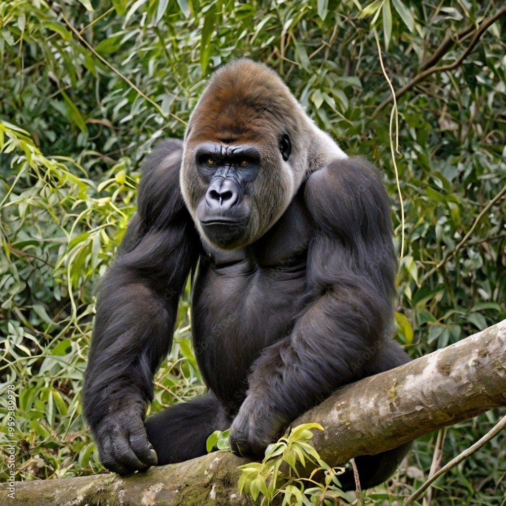 Black gorilla chimpanzee sitting in the forest Stock Photos and Images generated Ai Black gorilla chimpanzee sitting in the forest Stock Photos and Images generated Ai