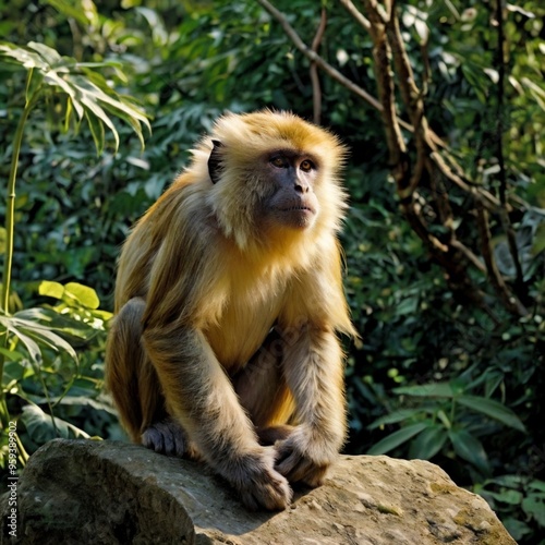 Sitting a monkey in the forest royalty free stock photos images generated Ai