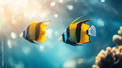 pennant coral fish  or longfin bannerfish  heniochus diphreutes swim in the water : Generative AI photo