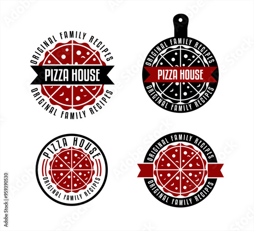 Pizza logo vintage  badges with whole pizzas and slices restaurant 