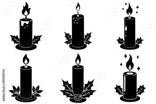 A set of black Christmas candle silhouettes