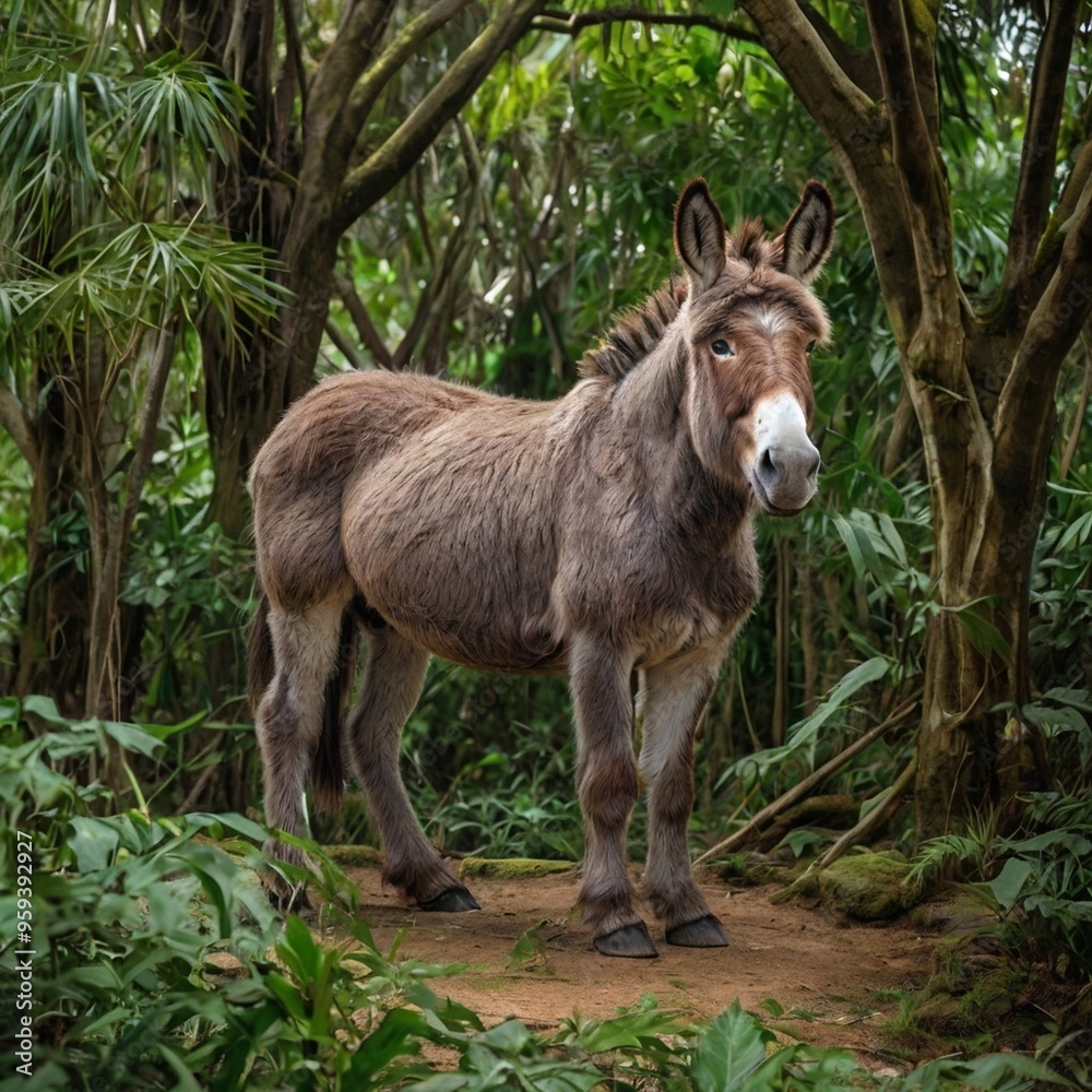 Closeup African wild burrow donkey standing on the rock in South America amazon jungle royalty free stock photos images generated Ai Closeup African wild burrow donkey standing on the rock in South America amazon jungle royalty free stock photos images generated Ai