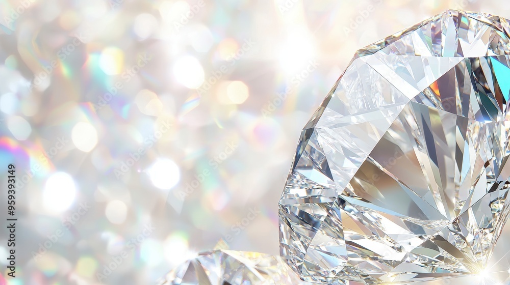 Sparkling Diamond with Rainbow Bokeh Background