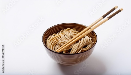 Soba with chopsticks on white background isolated