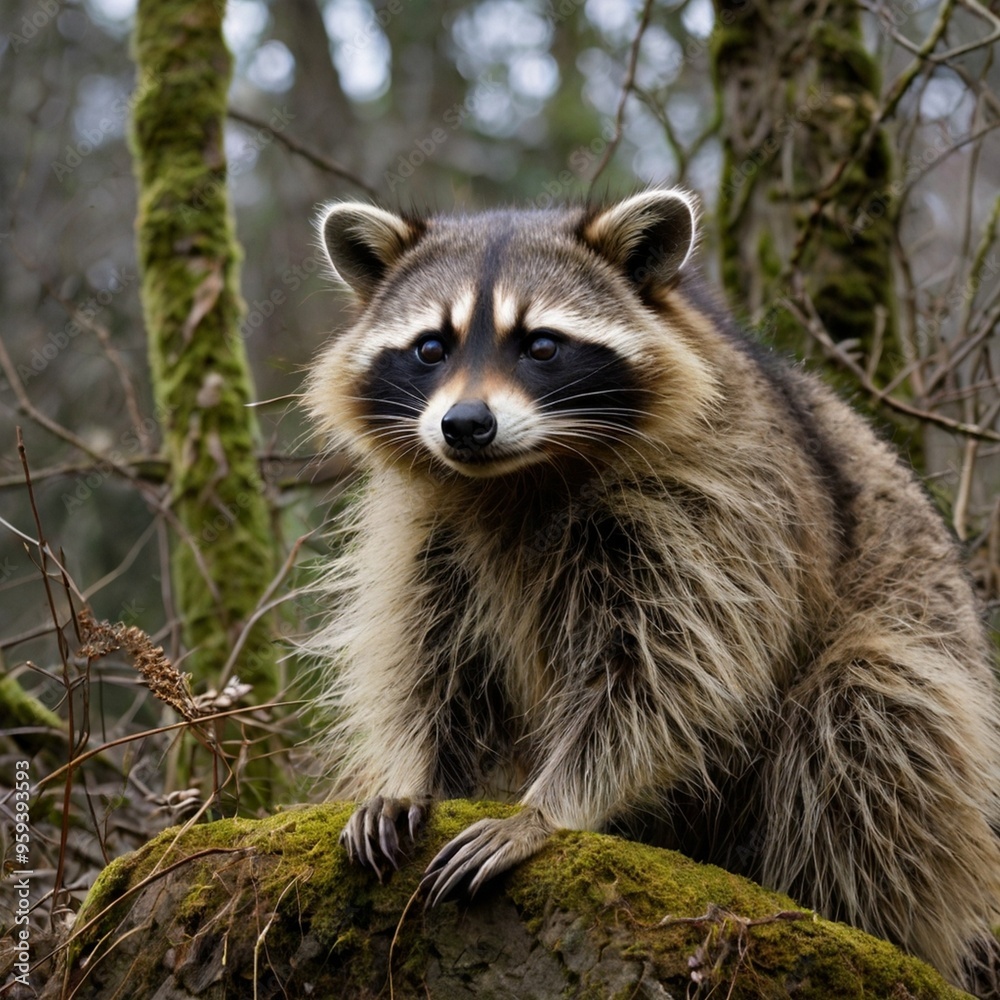 Raccoon sitting on the rock in the forest HD wallpaper royalty free stock photos image generated Ai Raccoon sitting on the rock in the forest HD wallpaper royalty free stock photos image generated Ai