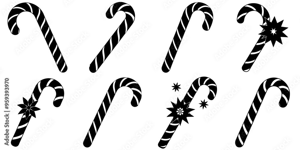 Naklejka premium A set of black Christmas Candy cane silhouettes