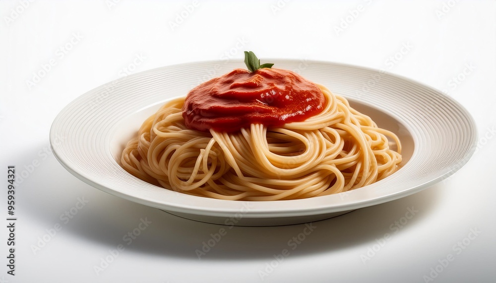 Soba with red sauce on white background isolated Soba with red sauce on white background isolated