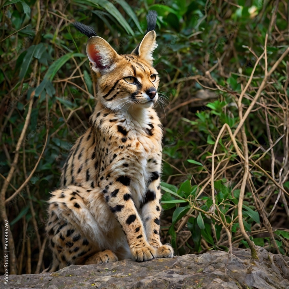 Africa Big Serval Cat in the forest Wildlife Park stock image photo generated Ai Africa Big Serval Cat in the forest Wildlife Park stock image photo generated Ai