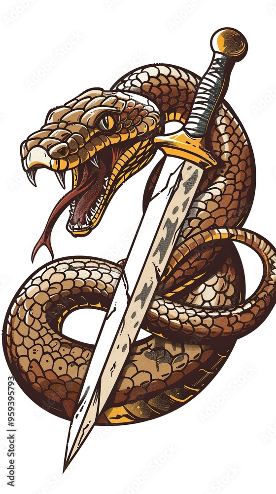 Fototapeta premium Snake with dagger. Vector illustration isolated on white background