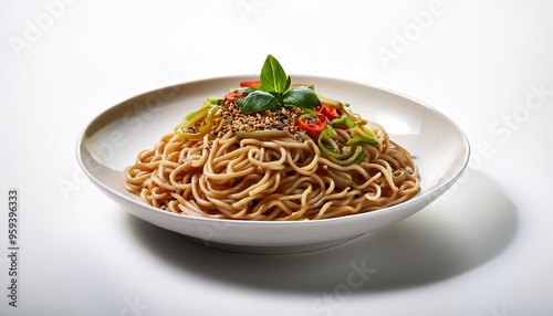 Spicy soba with white background isolated