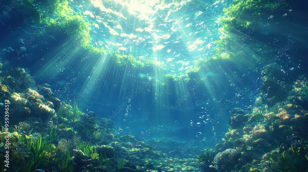 Underwater Sunlight Through Green Seaweed Underwater Sunlight Through Green Seaweed