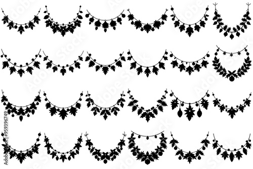 A set of black Christmas garland silhouettes