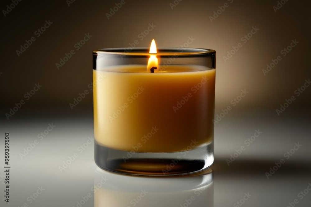 Elegant candle display in a clear glass holder on a white background, isolated for a refined product showcase Elegant candle display in a clear glass holder on a white background, isolated for a refined product showcase