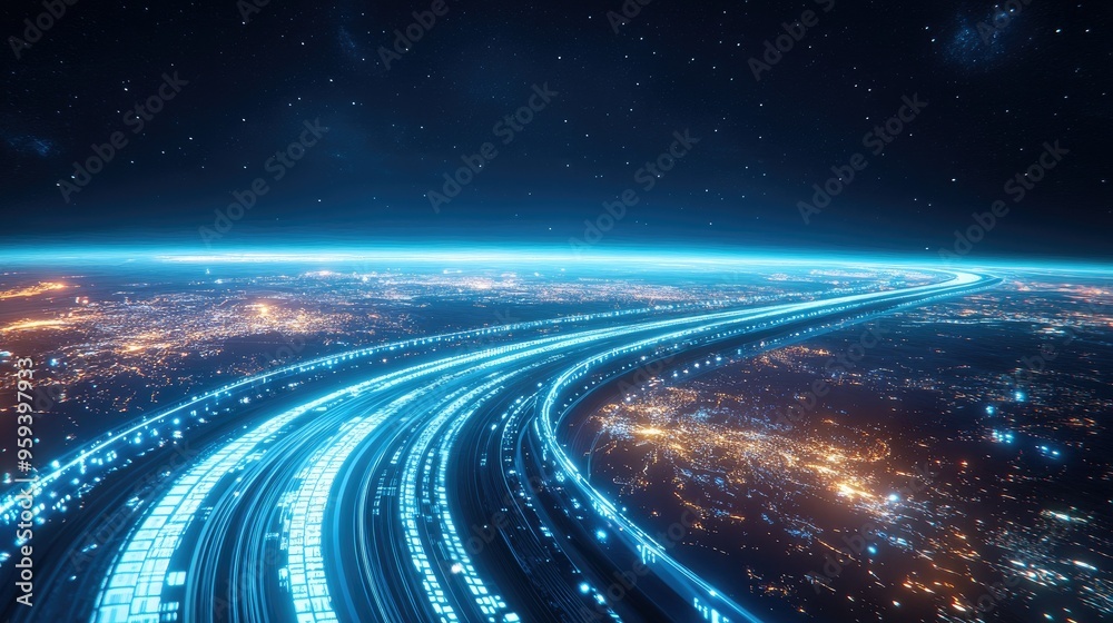A digital race track encircling Planet Earth, symbolizing the international appeal of competitive racing A digital race track encircling Planet Earth, symbolizing the international appeal of competitive racing
