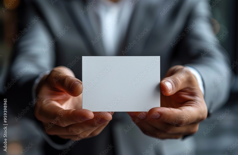 Man in Suit Holding a Blank White Card Man in Suit Holding a Blank White Card