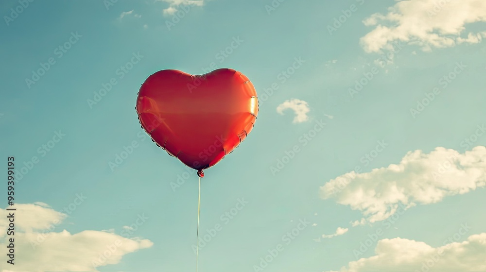 Fototapeta premium A red heart-shaped balloon floating in the air