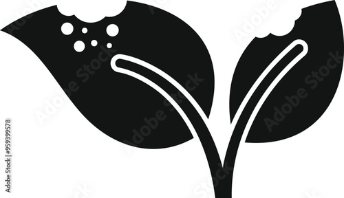Plant disease icon in simple style depicting leaves with holes representing sickness, infection, or a virus