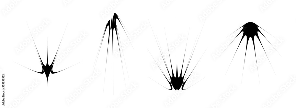 Black thin spiky thorn element set. Abstract sharp shapes and angular twinkles bundle. Futuristic spoke objects for poster design, collage, banner, badge, logo, card, icon, label, sticker. Vector Black thin spiky thorn element set. Abstract sharp shapes and angular twinkles bundle. Futuristic spoke objects for poster design, collage, banner, badge, logo, card, icon, label, sticker. Vector