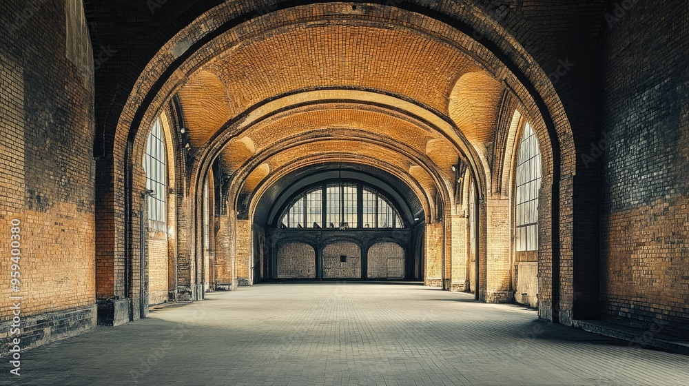 Obraz premium A vintage train station with brick walls and arched ceilings