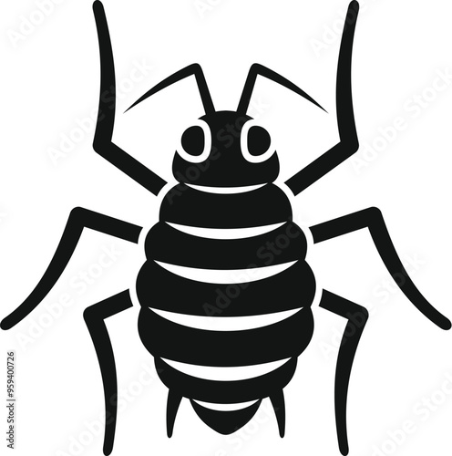 Black and white vector icon of a mite, a small arachnid with a rounded body and eight legs, known for its role as a pest and disease vector