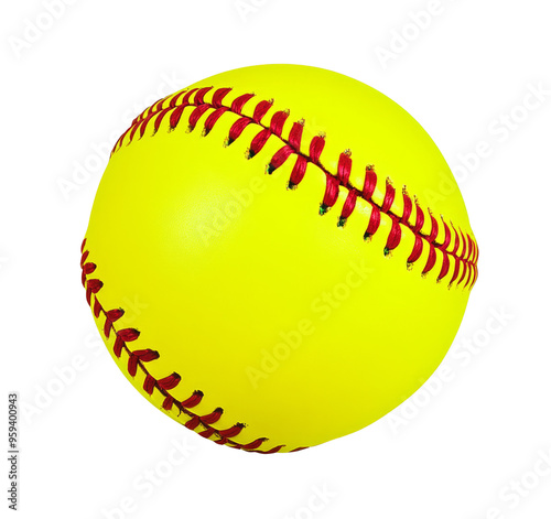 Yellow softball isolated on transparent background. PNG file. photo
